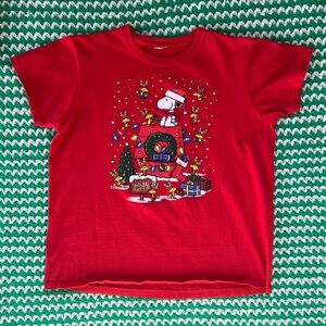 Santa Snoopy & Reindeer Woodstock Holiday Short Sleeve Graphic T-shirt